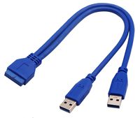 AAOTOKK 2 Port USB 3.0 Splitter Adapter Cable Dual Port USB 3.0 A Male to 20 Pin Motherboard Header Extension Cable for USB Ports Directly to Computer Motherboard Cable(30cm/12inch-USB M)