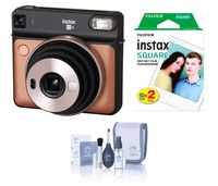 Fujifilm Instax Square SQ6 - Instant Film Camera - Blush Gold, Bundle with Fujifilm Instax Square Instant Film, Twin Pack, White Frame (20 Exposures) + ProOPTIC Cleaning Kit