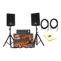Peavey 00595700 Audio Performer Bundle with Mixer, Pair of Speakers, Dual Stands, and Dual Microphones with a Pair of Instrument Cables and Polishing Cloth