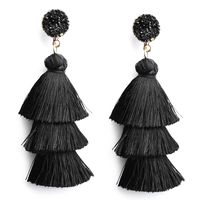 Black Layer Tassel Drop Earrings Tiered Thread Tassel Dangle Earrings for Women Teen Girls Bohemian Boho Statement Black Fringe Tassel Earrings