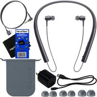 Sony h.ear in Wireless Bluetooth In-Ear Headphones,Black (MDREX750BT/B) + Headphone Cable, USB Cable w/Charger Wall Adapter + 4 Sizes Earbuds + Carrying Pouch + HeroFiber Ultra Gentle Cleaning Cloth