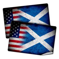 Two 2"x3" Decals/Stickers with Flag of Scotland - Rustic w USA Flag - Long lasting premium quality