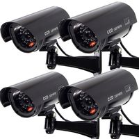 Masione 4 PACK OUTDOOR FAKE / DUMMY SECURITY CAMERA w/ Blinking Light CCTV SURVEILLANCE (Black)