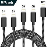 iPhone Charger AIOXQNL MFi Certified Lightning Cable 5 Pack?3/3/6/6/10FT? Compatible iPhone Xs/Max/XR/X/8/8Plus/7/7Plus/6S/6S Plus/SE/iPad/Nan More-Black (Renewed)