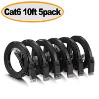 Cat 6 Ethernet Cable - Flat Internet Network Cable - Cat6 Ethernet Patch Cable Short - Cat 6 Computer LAN Cable with Snagless RJ45 Connectors (10Ft-5pack-Black)