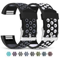 Mosstek Compatible with Fitbit Charge 2 Bands, 2 Pack Breathable Silicone Replacement Sport Bands with Air Holes Compatible Fitbit Charge 2 Smart Watch Fitness Men Women