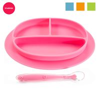 StarKidz Silicone Baby Placemat Mini for Self Feeding - First Years Suction Mini Smile Plate BPA-Free and Safe for Toddler, Infant, Kids - Baby Food Tray Includes Silicone Spoon, (Pink)
