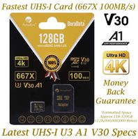 Amplim 128GB Micro SD SDXC V30 A1 Memory Card Plus Adapter Pack (Class 10 U3 UHS-I Pro MicroSD XC) 128 GB Ultra High Speed 667X 100MB/s UHS-1 TF MicroSDXC 4K Flash - Cell Phone, Drone, Camera