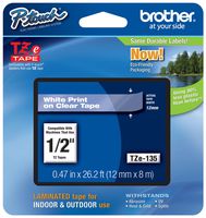 2/Pack Genuine Brother 1/2" (12mm) White on Clear TZe P-touch Tape for Brother PT-310, PT310 Label Maker