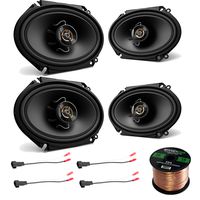 4X Kenwood 6x8 250W 2-Way Sport Series Black Car Audio Coaxial Speakers, 4X Enrock 16 Gauge Speaker Harness Adapter W/Red Bullet for Select Ford Vehicles 1998-UP, Enrock 16-Gauge 50 Ft Speaker Wire