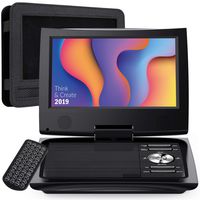 SUNPIN 11" Portable DVD Player for Car and Kids with 9.5 inch HD Swivel Screen, 5 Hour Rechargeable Battery, Dual Earphone Jack, Supports SD Card/USB/CD/DVD, with Extra Headrest Mount Case (Black)