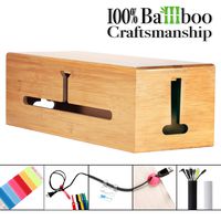 HomeBliss Bamboo Large Cable Box - Stylish Cord Organizer Cable Management Box for Cord Hider and Cord Management - Cable Organizer Box with Protector Cable Sleeve...