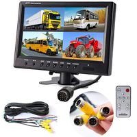 Vanxse 9" TFT LCD Car Rearview Quad Split Monitor,Remote Control, 4 Channels 4-Pin Aviation Video Inputs - 12V-24V 800X480HD Screen for Car Backup Camera System & Home Security Surveillance