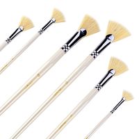 Amagic Fan Brush Set- Artist Soft Anti-Shedding Hog Bristle Paint Brushes for Acrylic Watercolor Oil Painting, Long Wood Handle with Case, Set of 6