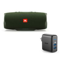 JBL Charge 4 Portable Waterproof Wireless Bluetooth Speaker Bundle with Anker 2-Port Wall Charger - Green