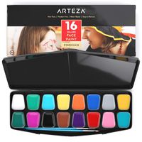 Arteza Face Paint Kit, 16 Colors, Water Based, Includes 2 Brushes, 24 Stencils, 14 Temporary Tattoos, Nontoxic Paint for Professional Halloween Costumes, Festivals, Theater & Special Effects