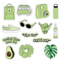 Vsco Girls Stickers for Water Bottles Big 14-Pack, Green Waterproof Stickers for Hydro Flask,Laptop,Phone,Travel, Photo Sharing, Outdoor - Cute, Trendy, Aesthetic Vinyl Stickers for Teen Girls, Kids