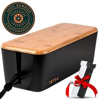 TEYGA Bamboo Cable Management Box - Stylish Cord Organizer Box Hides Power Strip and Keeps Cords Untangled - Surge Protector Cover Keeps Children Safe - TV Cord Box for Home and Office