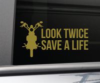 Look Twice Save a Life Motorocycle Vinyl Decal Laptop Car Truck Bumper Window Sticker, 8.5" x 4.5" (Metallic Gold Matte)