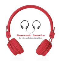 Wired Kids Headphones with Microphone and Music Sharing, Foldable Lightweight Adjustable Stereo Headset for Cellphones Smartphones iPhone iPod Laptop Computer and More by Termich (Red)
