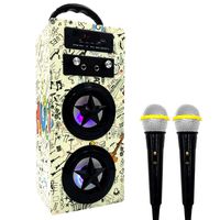 Kids Bluetooth Karaoke Machine with 2 Microphones, Wooden Wireless Rechargeable Portable Karaoke Music MP3 Player Loudspeaker with Microphones for Kids Adults (Graffiti Pattern)