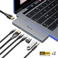 USB C Hub, USB C to 2HDMI Multiport Adapter Compatible MacBook pro 13''/15'', Mac Pro Adapter w/Pass-Through Charging Port, 2 USB C Data,2 HDMI, 2 USB 3.0, 3.5mm Audio Jack 8 in 1
