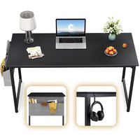 CubiCubi Computer Desk 47" Study Writing Table for Home Office, Modern Simple Style PC Desk, Black Metal Frame, Black