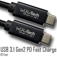 WiRoTech USB C 3.1 Gen2 SuperSpeed 10Gbps E-Marker chip Fastest Charging USB Cable (Black, 10 Feet)