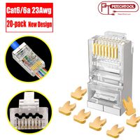 RJ45 23AWG Cat6a Cat6 Connector Gold Plated 8P8C Pass Through Shield Plug （20Packs）
