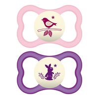 MAM Air Night Pacifiers (2 pack, 1 Sterilizing Pacifier Case), MAM Sensitive Skin Pacifier 6+ Months, Glow in the Dark Pacifier, Best Pacifier for Breastfed Babies, Baby Girl Pacifiers