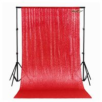 Red 8FTx8FT Shimmer Sequin Fabric Photography Backdrop Sequin Curtains Backdrop for Pictures SEQUIN-CURTAIN-BACKDROP-0804E
