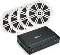 KICKER Bundle of 5 Items 44KXMA400.4 4-Channel KXM Series Marine Amplifier with 41BKM604W 6-1/2" KM Series 2-Way Speakers White (2 Pairs)