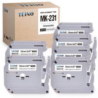 TEINO Compatible with Brother M231 MK231 M-K231 Black on White Label Tape Cartridge Use with P-Touch Label Maker PT-90 PT-M95 PTM95M PT-70SR PT-70BM PT-80 PT-65,0.47 Inch(12mm) x26.2 Feet(8m), 6-Pack