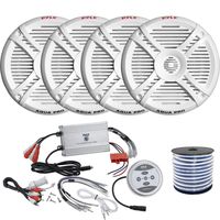 4 x Pyle Aqua Pro Marine 7.7" Full Range 2-Way Speakers, Pyle Waterproof 1200 Watt Bluetooth 4-Channel Boat Yacht Amplifier System, Enrock Marine-Grade 18-Gauge Speaker Wire
