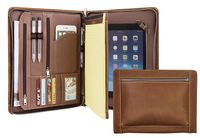 Handcrafted Vintage Leather Portfolio, Business Zipper Document Folder for Letter Size Notepad, Tablet Padfolio Case, Crazy Horse Cow Leather (9.7-inch iPad)