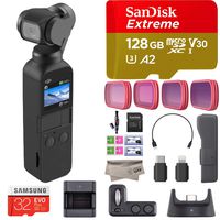 DJI Osmo Pocket Handheld 3 Axis Gimbal Stabilizer with Integrated Camera and DJI Expansion Kit Combo, comes PGY Pro ND Filters, 128GB Extreme Micro SD, Attachable To Smartphone, Android, iPhone