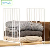 Xabitat Vertical Closet Wood Shelf Dividers 2.0 - New and Improved Clothing Organizer with Easy Clamping - Powder Coated Steel Wire Metal Wardrobe Separators - Set of 8 - White