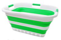 SAMMART Collapsible Plastic Laundry Basket - Foldable Pop Up Storage Container/Organizer - Space Saving Hamper/Basket (3 Handled Rectangular, Bright Green)