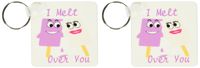 3dRose image of cartoon of ice cream with faces and message - Key Chains, 2.25 x 4.5 inches, set of 2 (kc_174463_1)