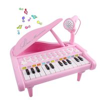 M SANMERSEN Piano Keyboard Toys for Kids, Birthday Gift 1 2 3 4 Year Old Girls 24 Key Piano Music Learning Keyboard Toys with Microphone Pink