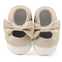 Delebao Infant Toddler Baby Soft Sole Tassel Bowknot Moccasinss Crib Shoes (12-18 Months, White & Gold)
