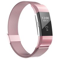 iGK Replacement Bands Compatible for Fitbit Charge 2, Stainless Steel Metal Bracelet with Unique Magnet Clasp Rose Pink Small