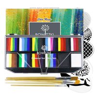 Bowitzki Professional Face Painting Kit for Kids Adults 12x10gm Face Paint Set with Stencil One Stroke Split Cakes Palette Non Toxic Rainbow Flora Dolphin Unicorn Flame Body Paint