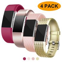 Fondenn Bands Compatible with Fitbit Charge 2 for Women and Men (4 Pack), Classic Adjustable Soft Silicone Sport Strap Replacement Wristband for Fitbit Charge 2