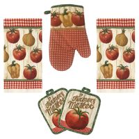 Lobyn Value Packs Kitchen Towel 5 Piece Linen Set 2 Towels 2 Pot Holders 1 Oven Mitt (Tomato)