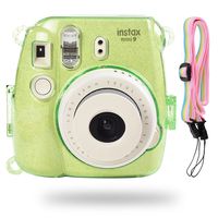 Katia Glitter Case Compatible for Fujifilm Instax Mini 9 / Mini 8 Instant Film Camera with Rainbow Strap (Lime Green)