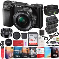 Sony Alpha a6000 Mirrorless Digital Camera with 16-50mm Lens Bundle with 128GB Memory Card, 2X Battery, Photo and Video Professional Editing Suite, Camera Bag and 40.5mm Lens Filter Kit