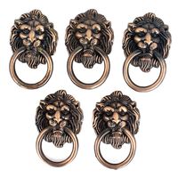 uxcell Cupboard Cabinet Drawer Vintage Lion Head Ring Pull Knob Handle 5 Pcs