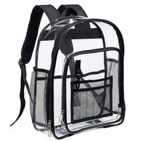Heavy Duty Clear Backpack, Transparent Bookbag with Mesh Pocket and Key Hook for School, Work and Travel