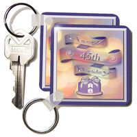 3dRose Ribbon and Cake Happy 45th Birthday - Key Chains, 2.25 x 4.5 inches, set of 2 (kc_24415_1)